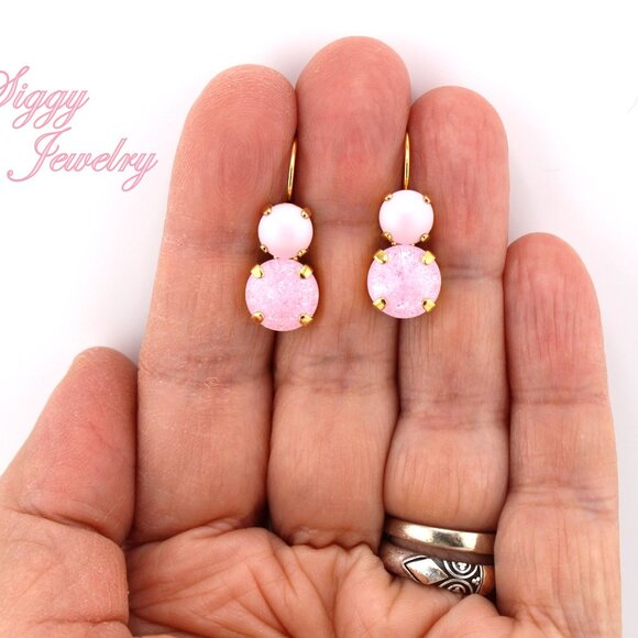 Light Rose Ice and Pastel Pink Pearl Double Drop Premium Crystal Earrings - Picture 6 of 6